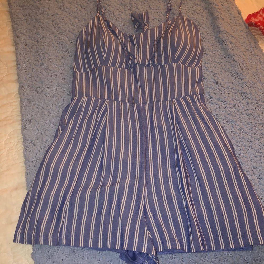 Blue and White Striped Romper